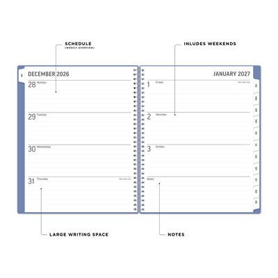 2027 Blue Sky Solid Periwinkle 8.5 x 11 Calendar Year Monthly Planner, Plastic Cover (161817)
