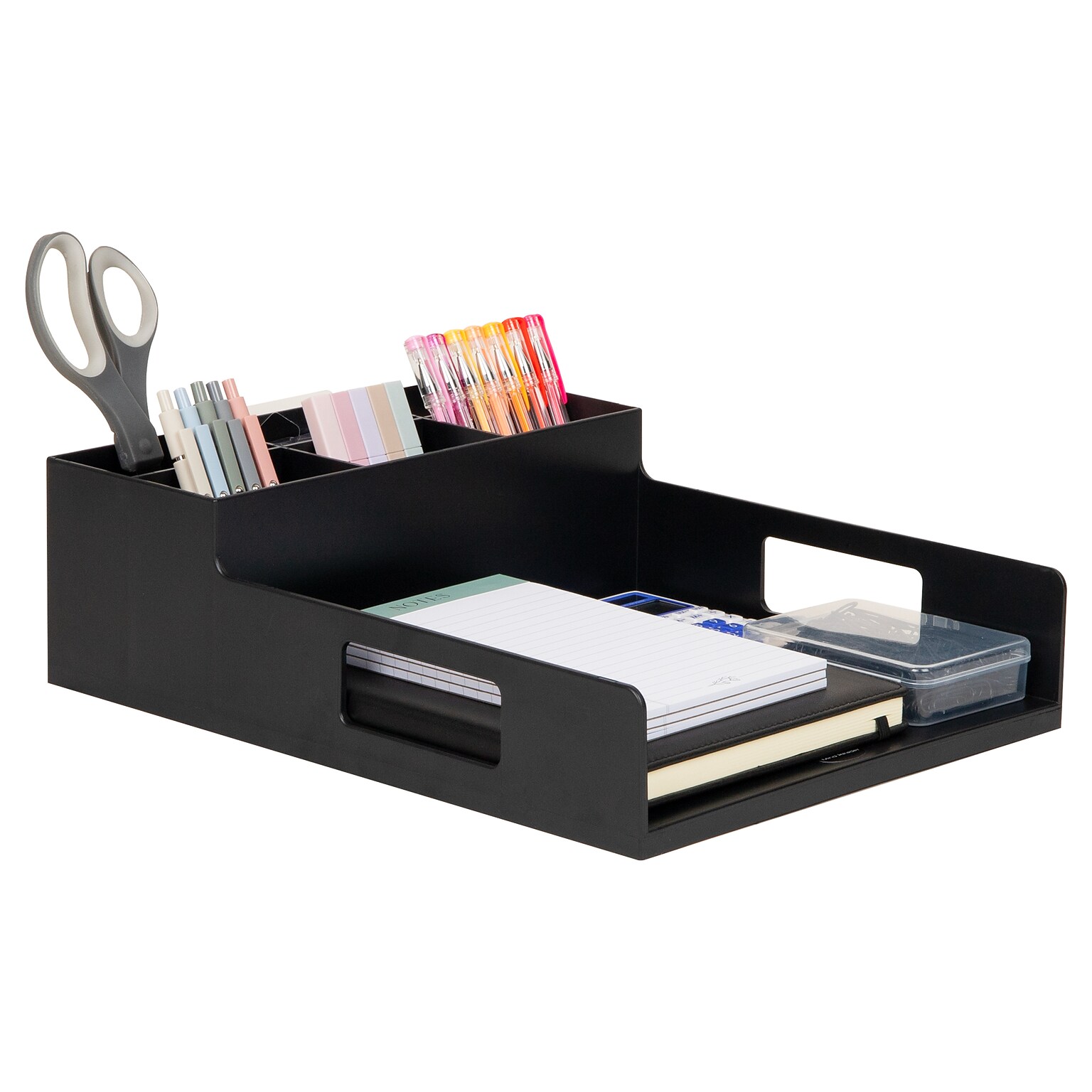 Mind Reader Plastic Utensil Napkin & Plate Holder, Silverware Organizer, Serving Tray, Black (PSNAPUT-BLK)