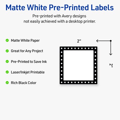 Avery Laser/Inkjet Square Multipurpose Labels, 2 x 2, White, 120/Pack (S00DKQ)