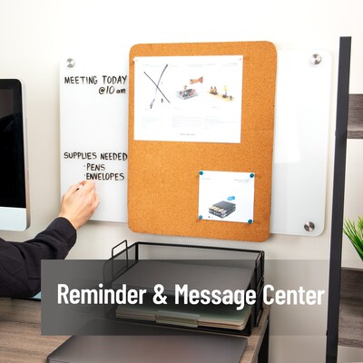 Mind Reader Wall Mounted Glass Dry Erase Board with Sliding Corkboard, Bulletin Board, White (CORKSLIDE-WHT)