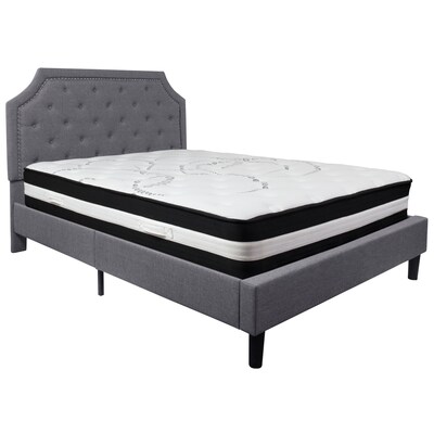 Flash Furniture Brighton Tufted Upholstered Platform Bed in Light Gray Fabric with Pocket Spring Mat