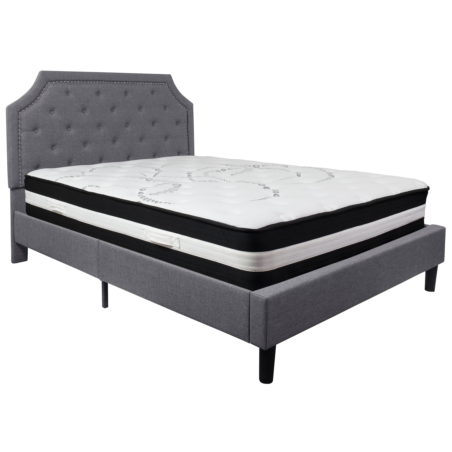 Flash Furniture Brighton Tufted Upholstered Platform Bed in Light Gray Fabric with Pocket Spring Mattress, Queen (SLBM11)