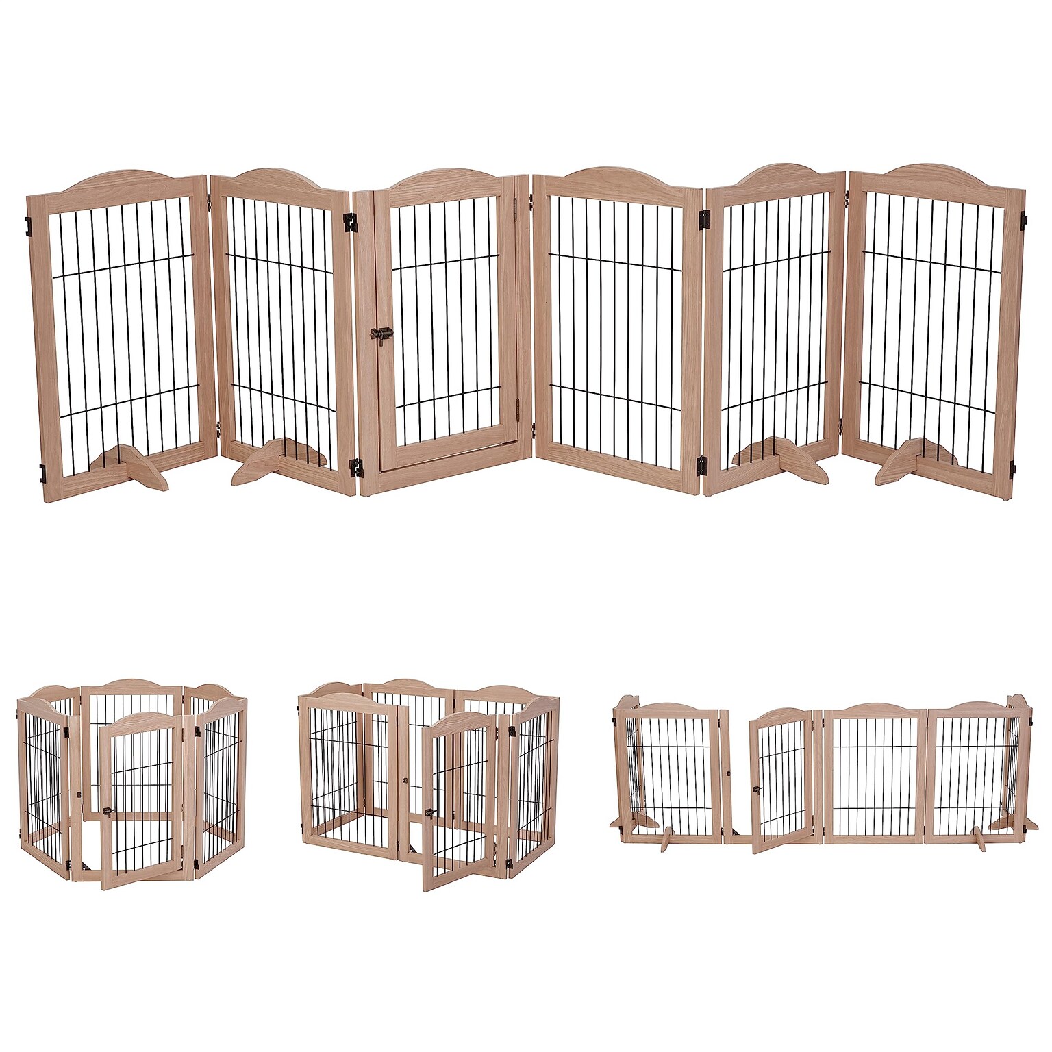 Arf Pets Freestanding 360° Foldable Dog Gate, 6-Panel Extension, 120W x 31.5H, Walnut (APDGWM6P)