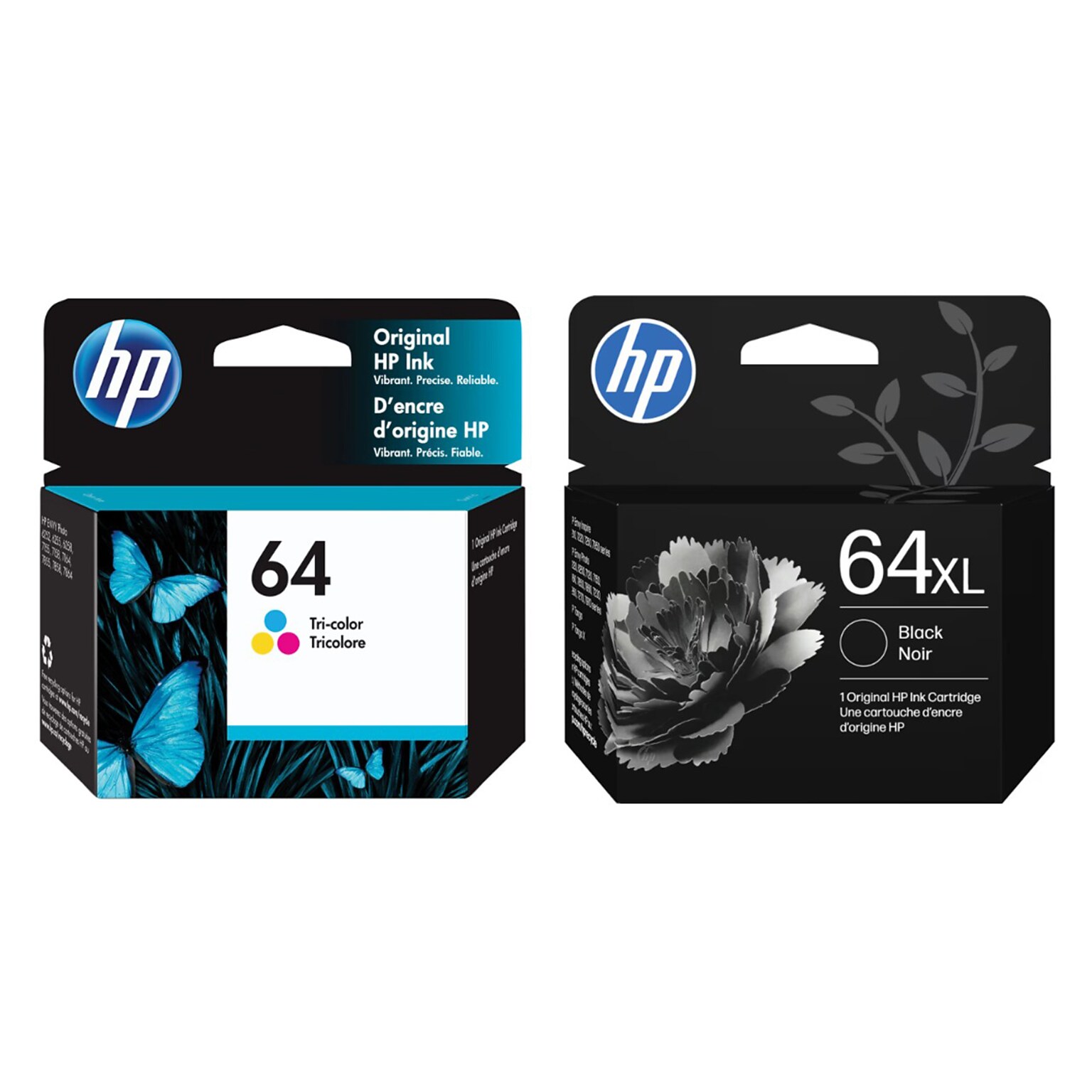 HP Original 64XL Black High-Yield Ink / 64 Tri-Color Standard Ink Cartridges (2-Pack)