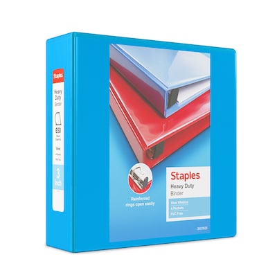 Staples® Heavy Duty 3" 3 Ring View Binder with D-Rings, Light Blue (ST56288-CC)