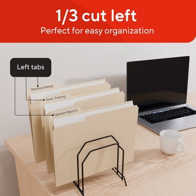 Staples 1/3-Cut Left-Tab File Folders, Letter Size, Manila, Durable Paper Stock, 100/Box