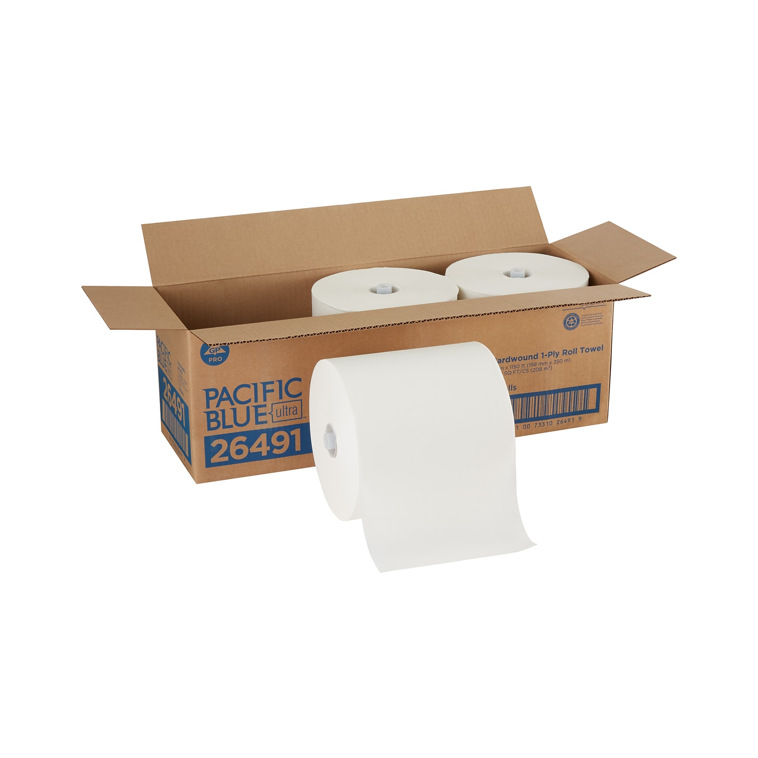 Pacific Blue Ultra 8 High-Capacity Hardwound Paper Towels, 1-Ply, 3 Rolls/Carton (26491)