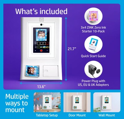 HP Sprocket Photobooth Instant 3x4” Color Photo Printer, White