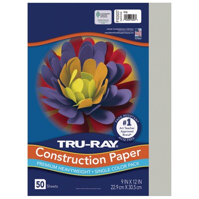 Tru-Ray 9 x 12 Construction Paper, Gray, 50 Sheets/Pack, 10 Packs/Bundle (PAC103027-10)