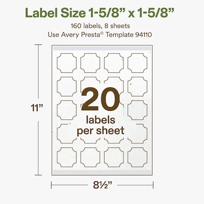 Avery Square Scalloped Laser/Inkjet Multipurpose Labels, 1-5/8" x 1-5/8", Off-White (160/Pack)