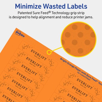 Avery Laser/Inkjet Multipurpose Rectangle Labels, 5/8" x 3", Bright Orange, 2560/Box (94214)