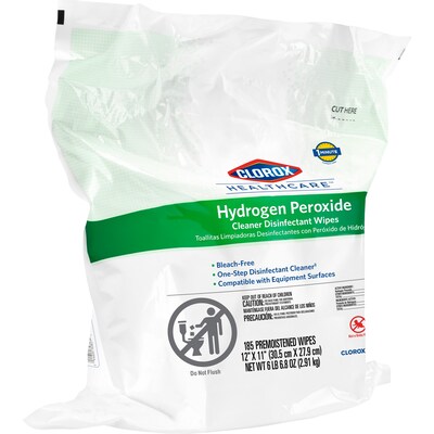 Clorox Healthcare Hydrogen Peroxide Cleaner Disinfectant Wipes, 185 Wipes/Container, 2/Carton (30827)