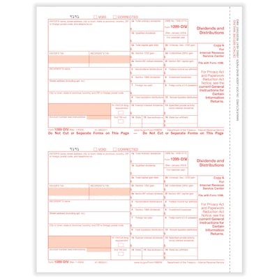 ComplyRight 2024 1099-DIV Tax Form, 1-Part, 2-Up, Federal Copy A, 50/Pack (513050)