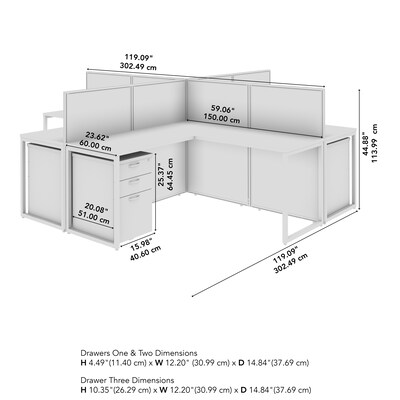 Bush Business Furniture Easy Office 45"H x 119"W 4 Person X-Shaped Cubicle Panel Workstation, Natural Elm (EOD760SNE-03K)