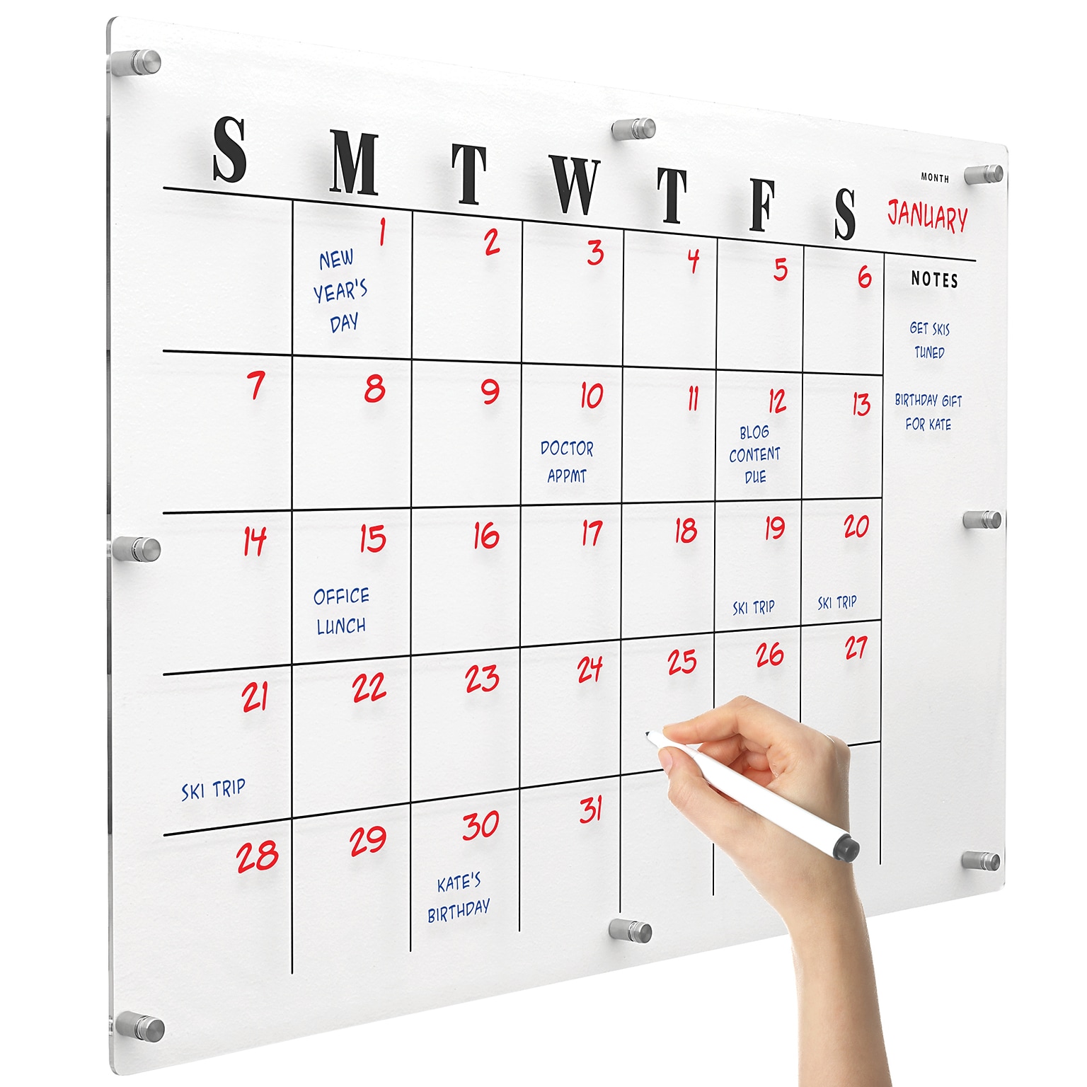 Excello Global Products Acrylic Dry Erase Board with Custom Printed Calendar, 30 x 20 (EGP-HD-0525)