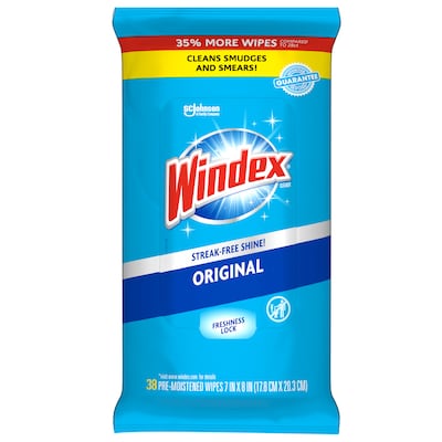 Windex Window and Glass Wipes, Original, 38 Wipes/Pack (319251)