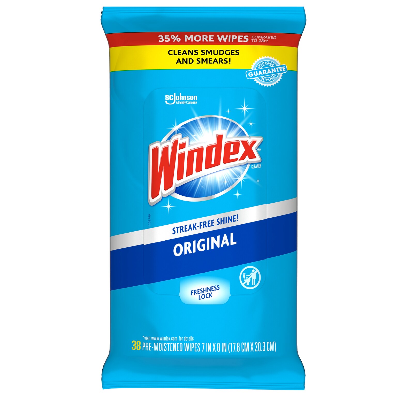 Windex Window and Glass Wipes, Original, 38 Wipes/Pack (319251)