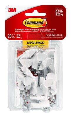 Command Small Wire Hooks Mega Pack, White, 28 Hooks, 16 Pairs, 32 Command Strips (17067-MPESBU)