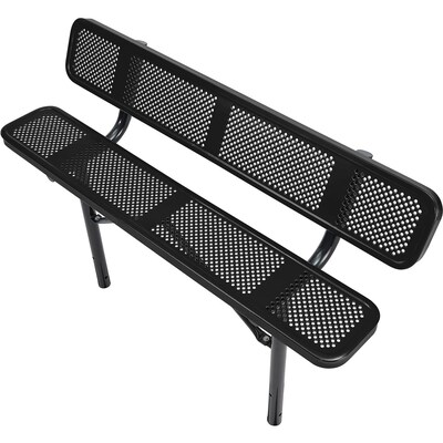 Global Industrial 6' Outdoor Steel Bench w/ Backrest, Perforated Metal, In Ground Mount, Black (694557IBK)