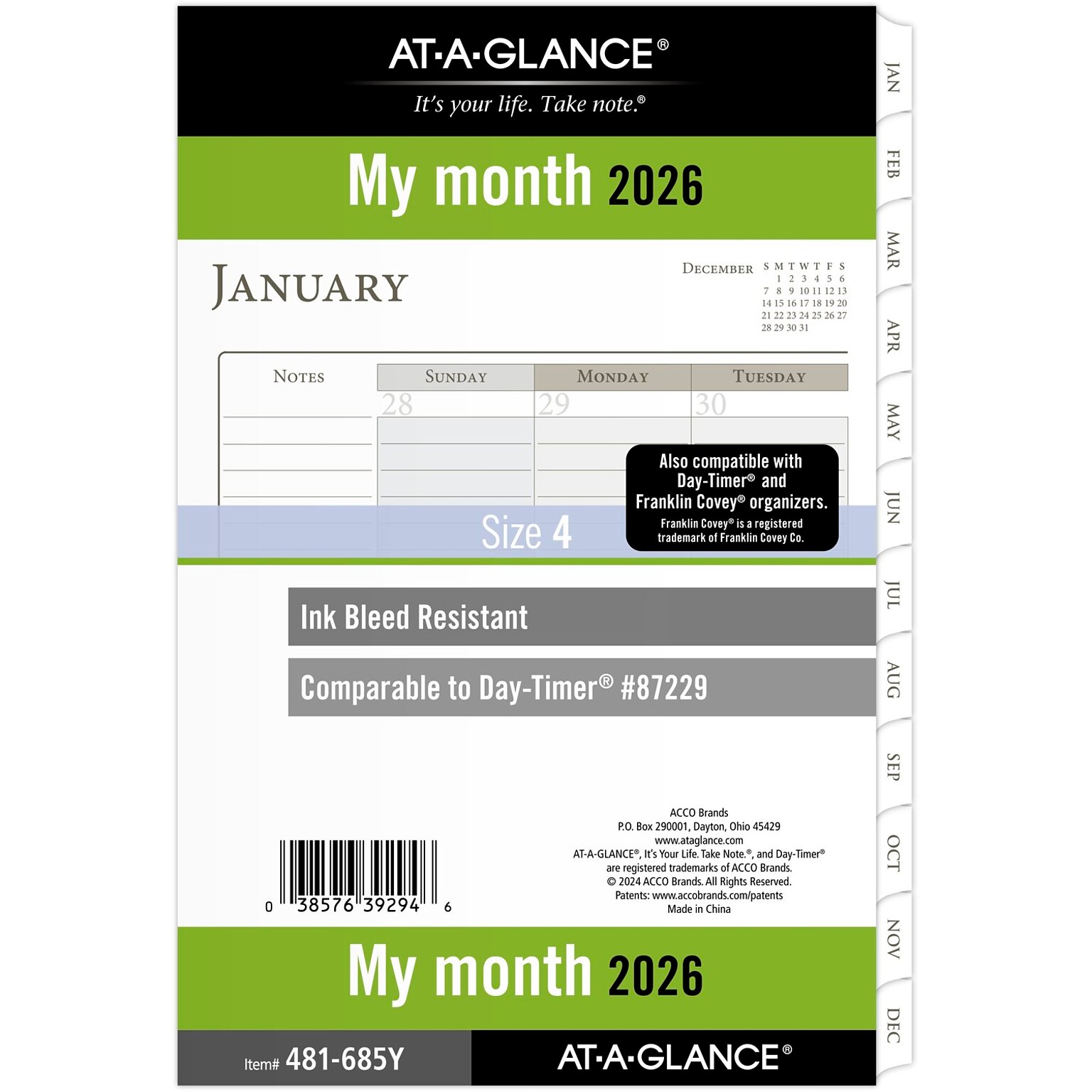 2026 AT-A-GLANCE 8.5 x 5.5 Monthly Planner Refill Pages, White/Brown (481-685Y-26)