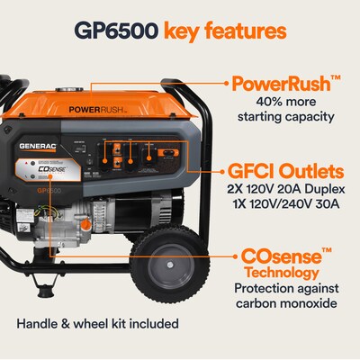 Generac Power Systems CoSense 49ST Portable Inverter Generator, Pull Start, 6500 Watts (G0076800)