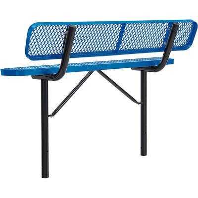 Global Industrial 6' Outdoor Steel Bench w/ Backrest, Expanded Metal, In Ground Mount, Blue (277154IBL)