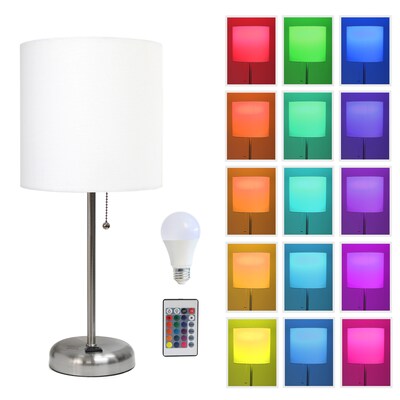 Simple Designs 19.5 LED Table Lamp, Brushed Steel/White Shade (LT2024-WHT-CCLB)