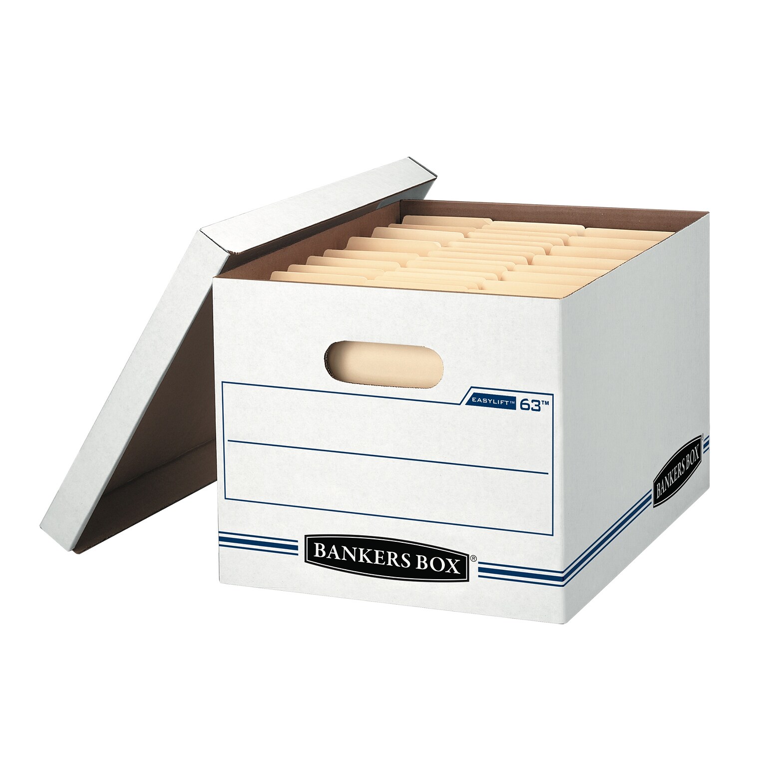 Bankers Box Easylift Corrugated File Storage Boxes, Lift-Off Lid, Letter/Letter Size, White/Blue, 12/Ct (0006301)