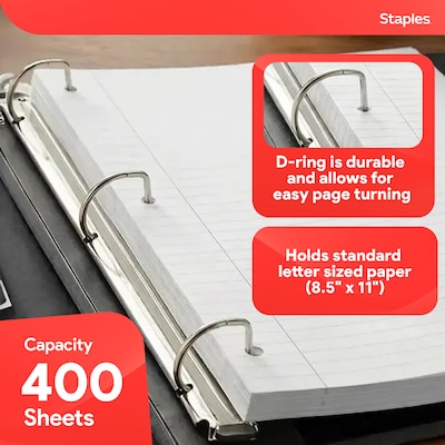Staples 1 1/2" 3-Ring Better Binder, D-Ring, Black (ST55854-CC)