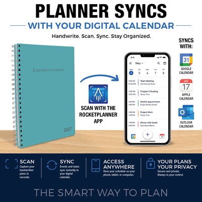 2027 Rocketbook Rocketplanner 6 x 8 Calendar Year Weekly & Monthly Planner, Plastic Cover (RKPL-CY27-5-TL)
