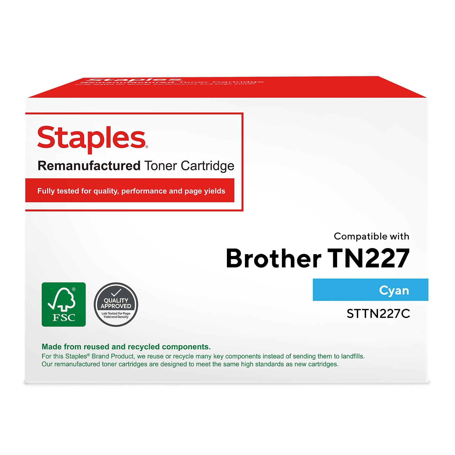 Staples Remanufactured Cyan High Yield Toner Cartridge Replacement for Brother (TRTN227C/STTN227C)