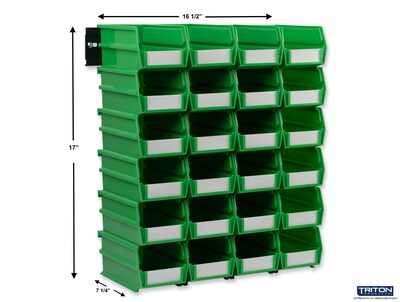 Triton Products LocBin Medium Stackable Plastic Storage Bin, 3 x 4.125x 7.375, 1.58 Qt., Green, 24/Pack (3-220GRNWS)