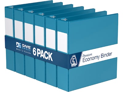 Davis Group Premium Economy 2 3-Ring Non-View Binders, D-Ring, Turquoise Blue, 6/Pack (2304-52-06)