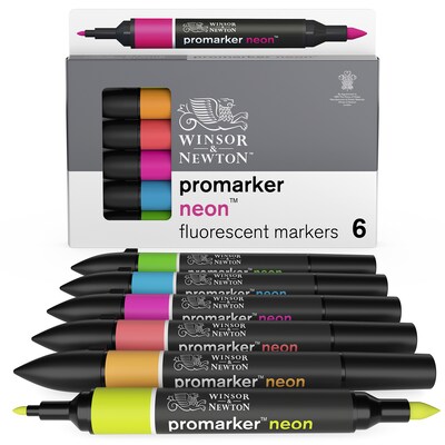Winsor & Newton Promarker Dual-Tip Alcohol Based Marker, Neon Colors, 6/Pack (WNX0290136)