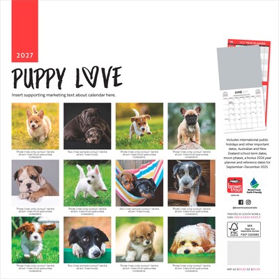 2027 BrownTrout Puppy Love 12 x 12 Monthly Wall Calendar (9347301107344)