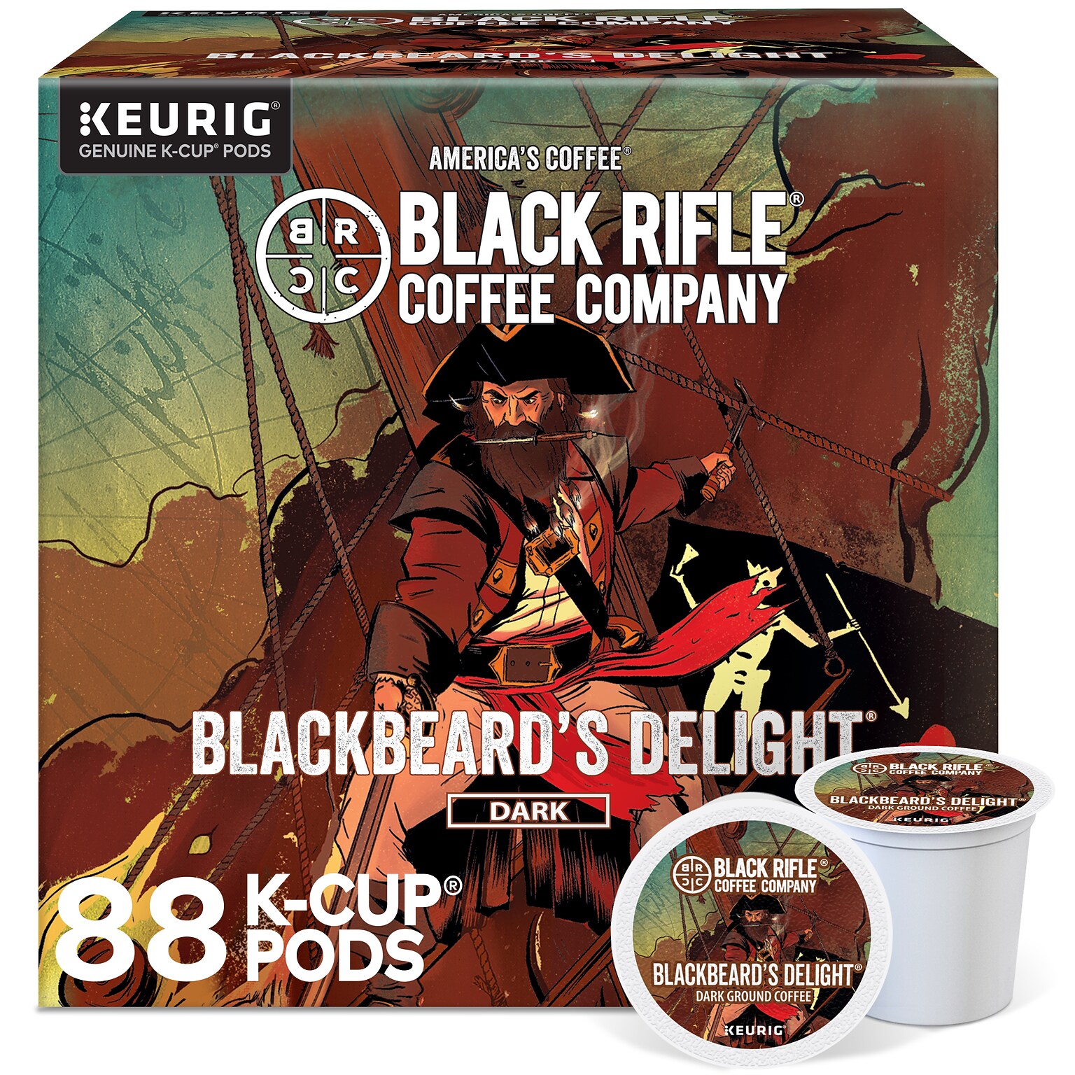 Black Rifle Coffee Company, Blackbeard’s Delight, Single Serve Keurig K-Cup Pods, Dark Roast Coffee, 88 Count (4 Packs of 22)