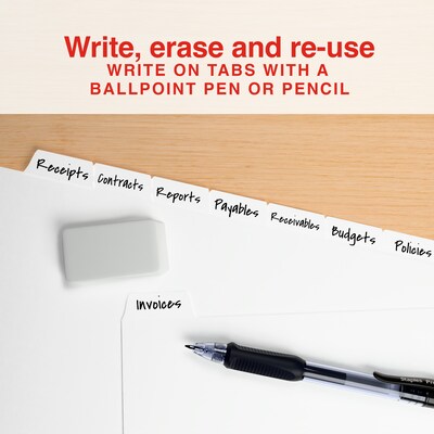 Staples Large Tab Write & Erase Paper Dividers, White, 8-Tabs (ST63046)