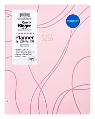 2027-2028 Overland Travelware 0.25 x 8.5 Calendar Year Monthly Standard Planner, Paperboard Cover, Pink (90697)