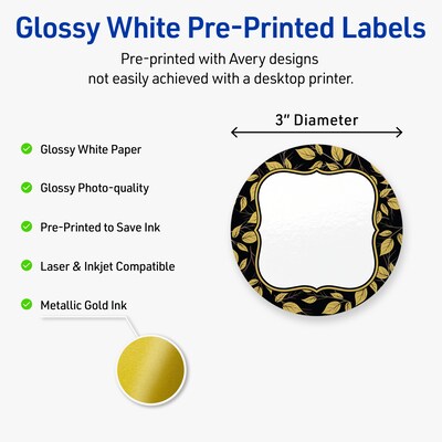 Avery Round Laser/Inkjet Multipurpose Labels, 3, White, 60/Pack (19479370930)