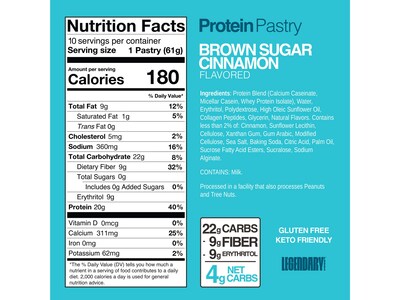 Legendary Foods Brown Sugar Cinnamon Protein Pastry, 2.2 oz., 10/Box (10087)