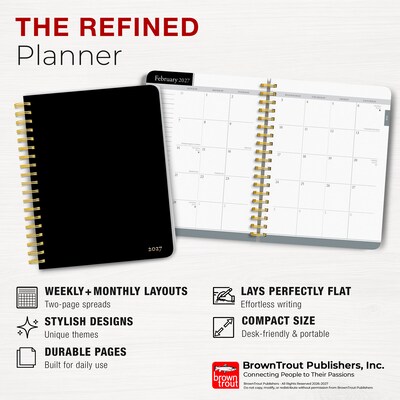 2027 BrownTrout 6.5" x 7.8" Calendar Year Weekly Standard Planner, Black (9798330709311)