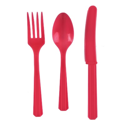 Party City Plastic Assorted Cutlery, Lightweight, Red, 24 Pieces/Pack (AM4523-40)