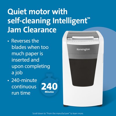 Kensington OfficeAssist Auto Feed Shredder A6000-HS Anti-Jam Micro Cut, White/Gray (K52052AM)