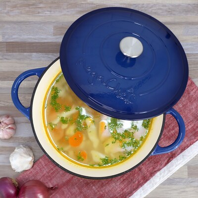 MegaChef Cast Iron 6.35 Qt. Dutch Oven, Dark Blue (935122262M)