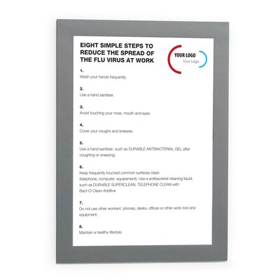 Durable Duraframe Sign Holder, 5" x 8", Wall Mounted, Gray/Silver, 2/Pack (491323)