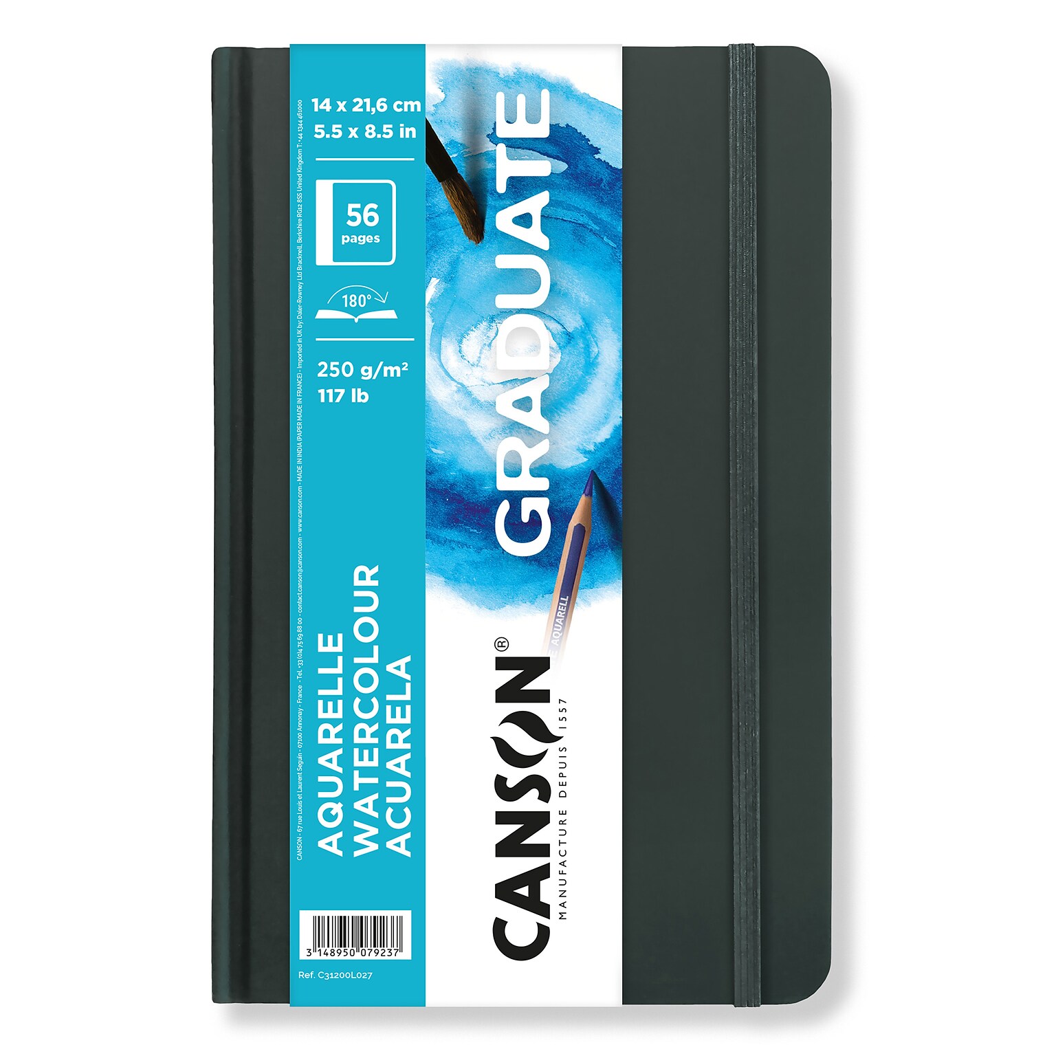Canson Graduate 5.5 x 8.5 Hard Bound Watercolor Art Book, 28 Sheets/Book, 5/Bundle (MCX31200L027-5)