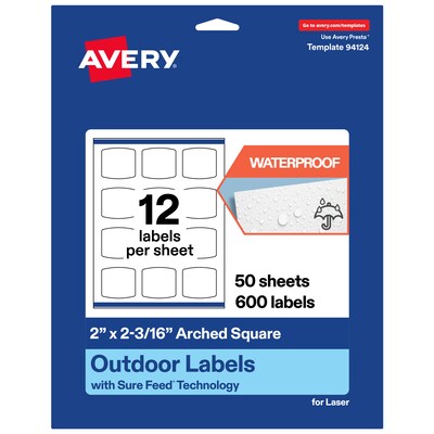 Avery Arched Square Laser Multipurpose Labels, 2 x 2-3/16, White, 600/Box (19479399154)