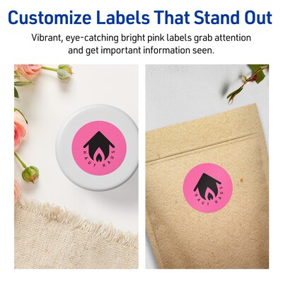 Avery Laser/Inkjet Round Multipurpose Labels, 2.25" Dia., Bright Pink, 960/Box (94510)