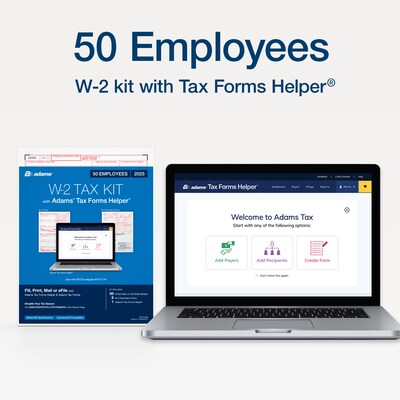 Adams 2025 W-2 Tax Forms, Includes W-3 Forms, 6-Part, 2-Up, 50/Pack  (STAX650W-25)
