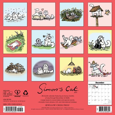2027 Willow Creek Simons Cat 12 x 12 Monthly Wall Calendar, Assorted Colors (62340)